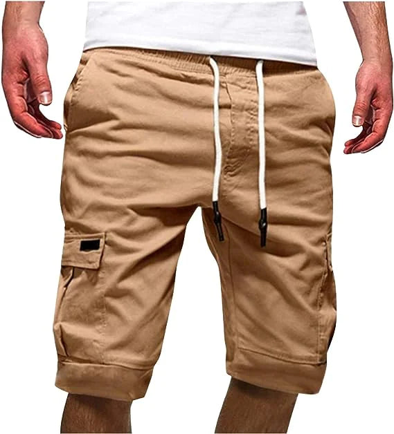 Hommes Casual Chino Cargo Shorts Taille élastique Cordon de serrage 6 poches Pantalon d'été