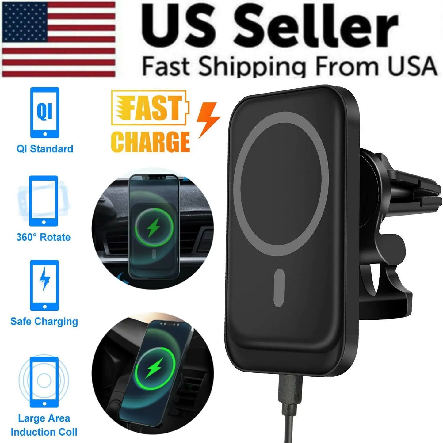 Support de montage de voiture pour chargeur sans fil magnétique pour iPhone 12 13 14 Pro Max MagSafe