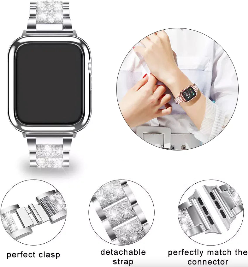 Crystal Bling Band Case iWatch Strap pour Apple Watch Ultra Series 8 7 SE 6 5 4 3