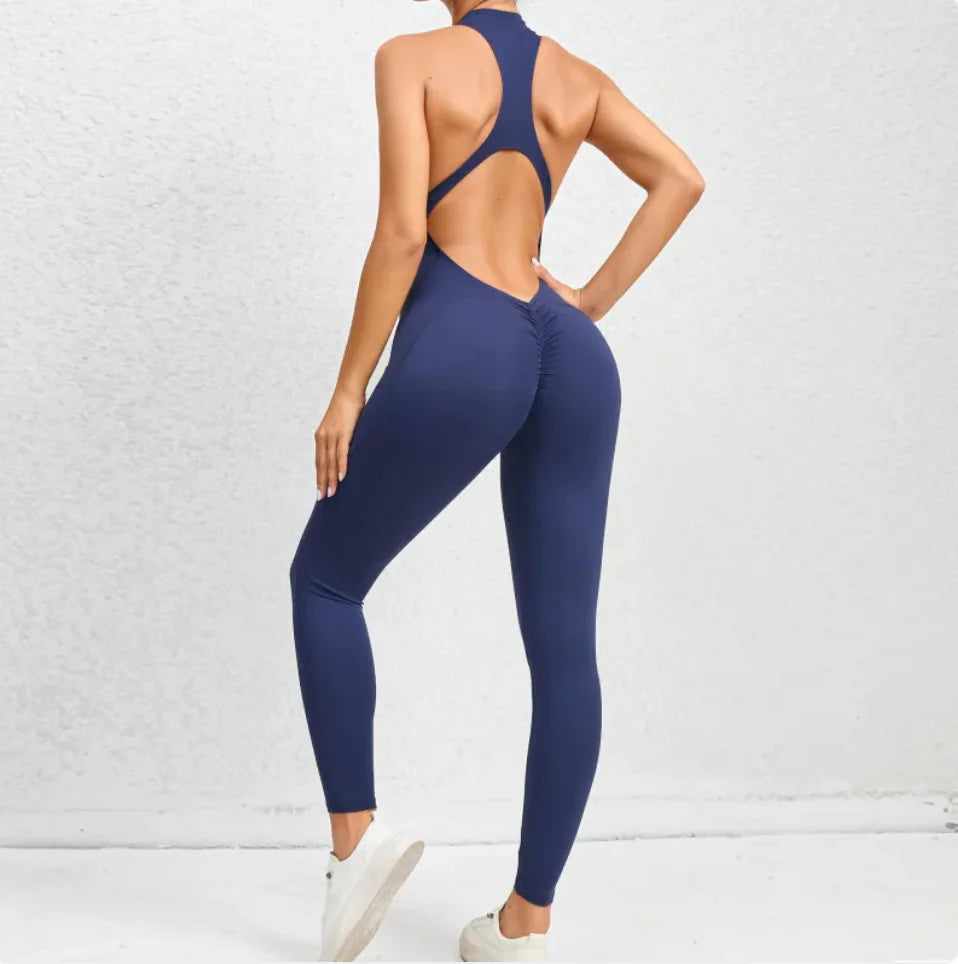 Combinaison de yoga à fermeture éclair sans manches - Contrôle du ventre et lifting des fesses Fitness Sportswear