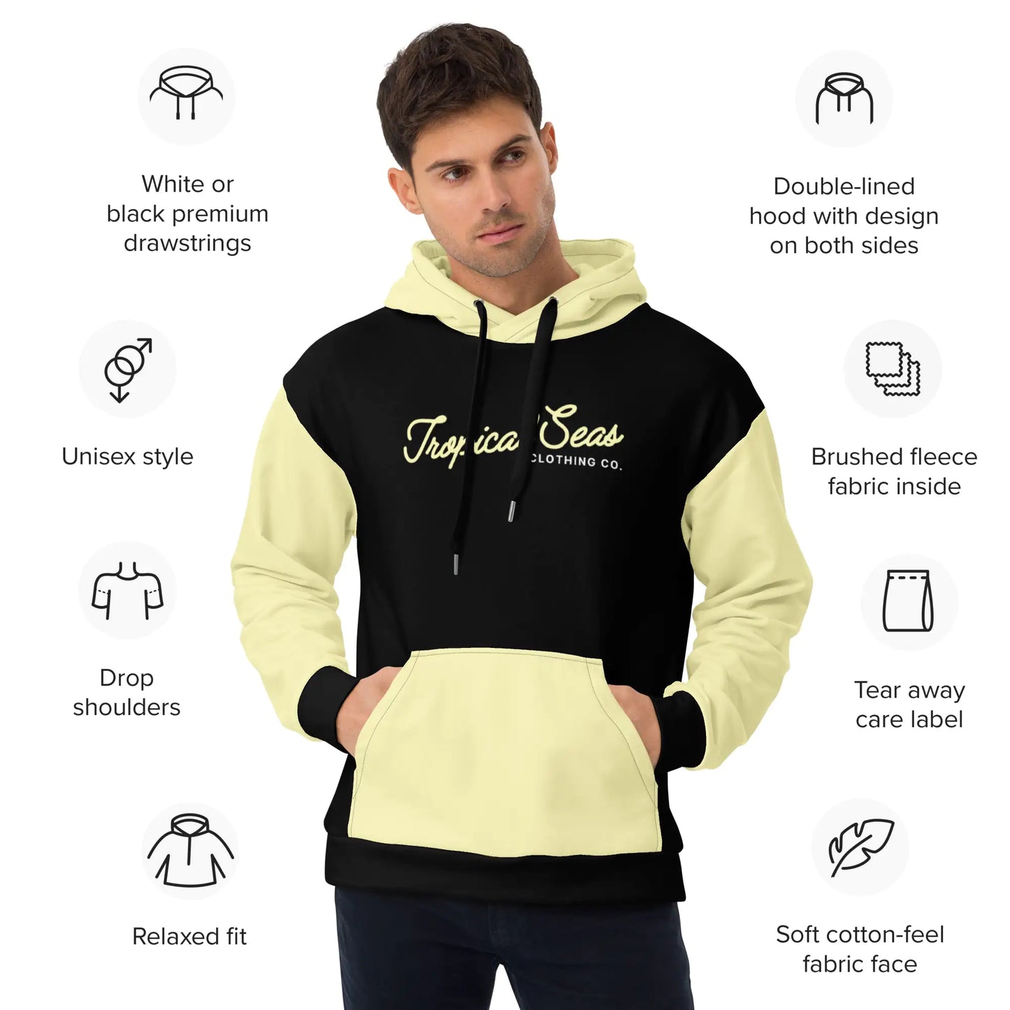 Sweat à capuche à deux tons de la mer tropicale jaune crème
