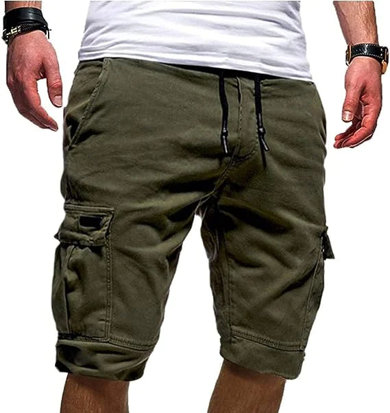 Hommes Casual Chino Cargo Shorts Taille élastique Cordon de serrage 6 poches Pantalon d'été