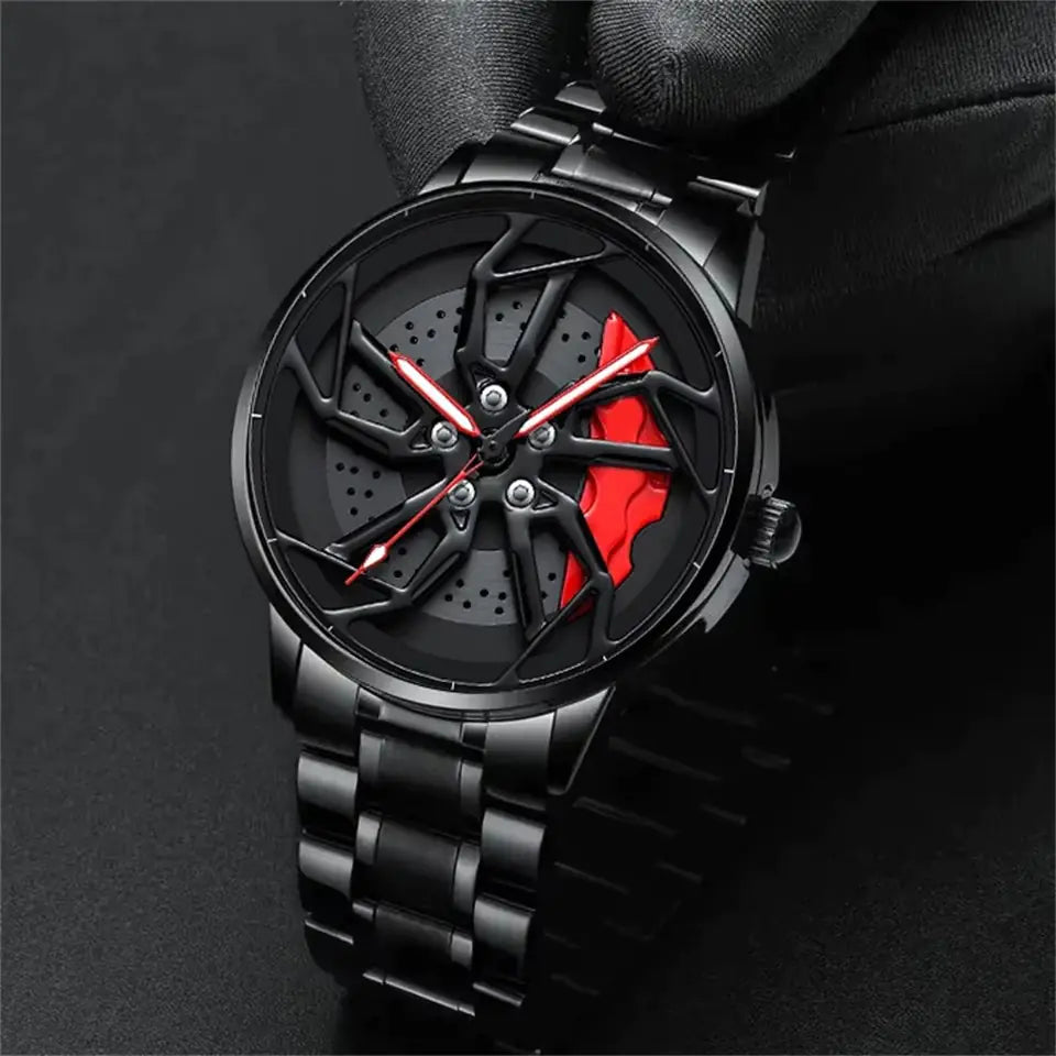 Montre pour homme à roue de voiture tournante à 360°