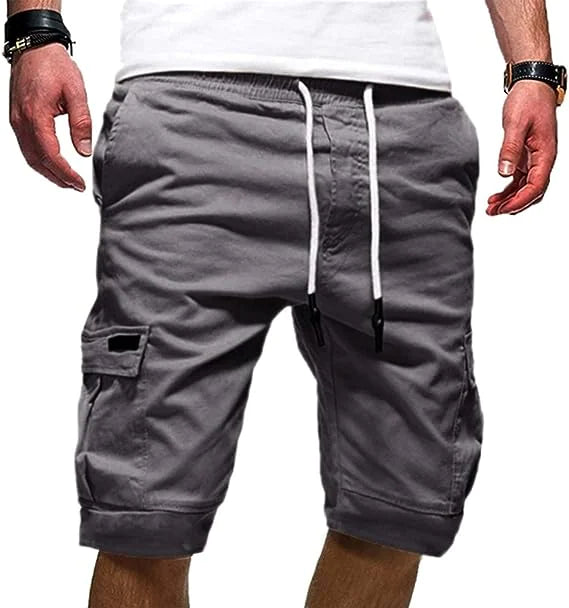 Hommes Casual Chino Cargo Shorts Taille élastique Cordon de serrage 6 poches Pantalon d'été