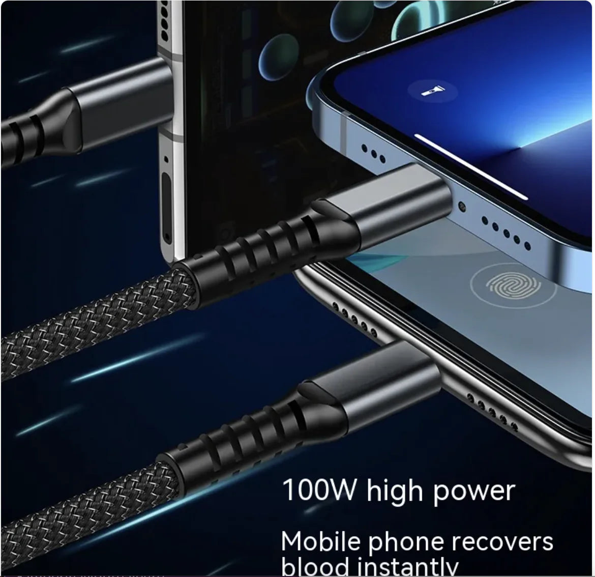 Câble de données de téléphone portable 3-en-1 avec charge légère et super rapide de 6A