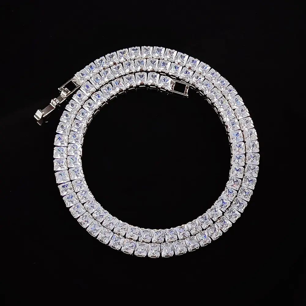 Carré à la mode 4mm CZ 45cm Chaîne Hip Hop Argent