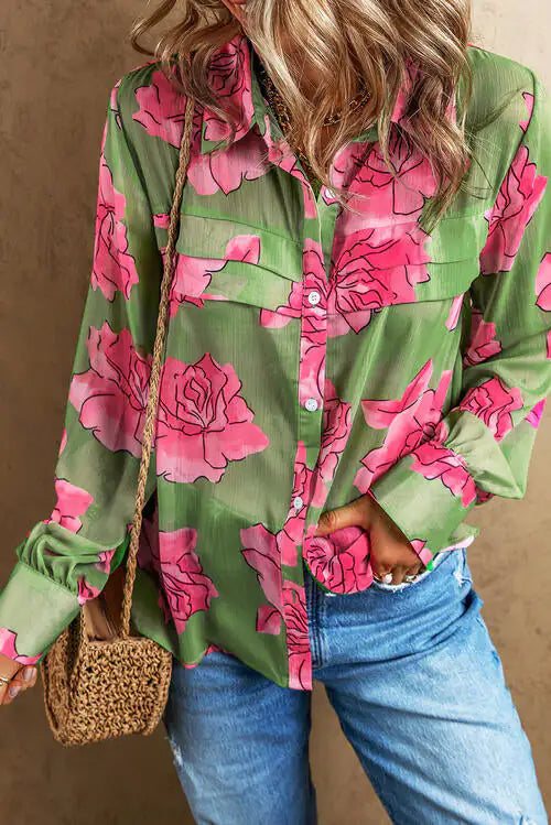 Chemise à manches longues rose-