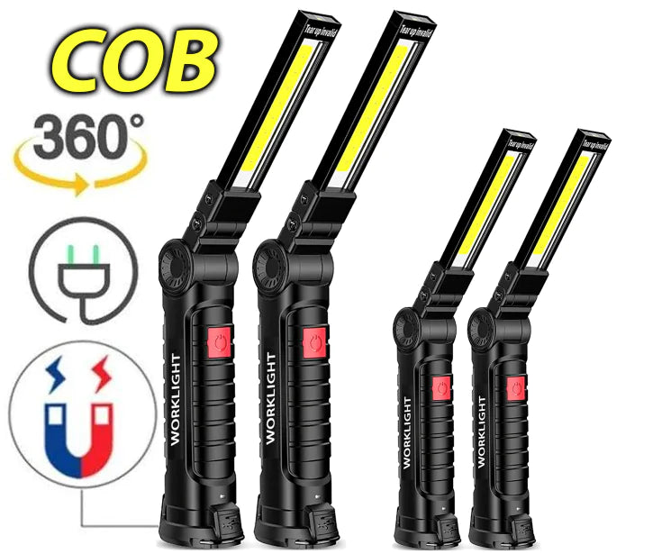 Rechargeable LED COB Lampe de travail Lampe de poche mécanique Base magnétique lumineuse