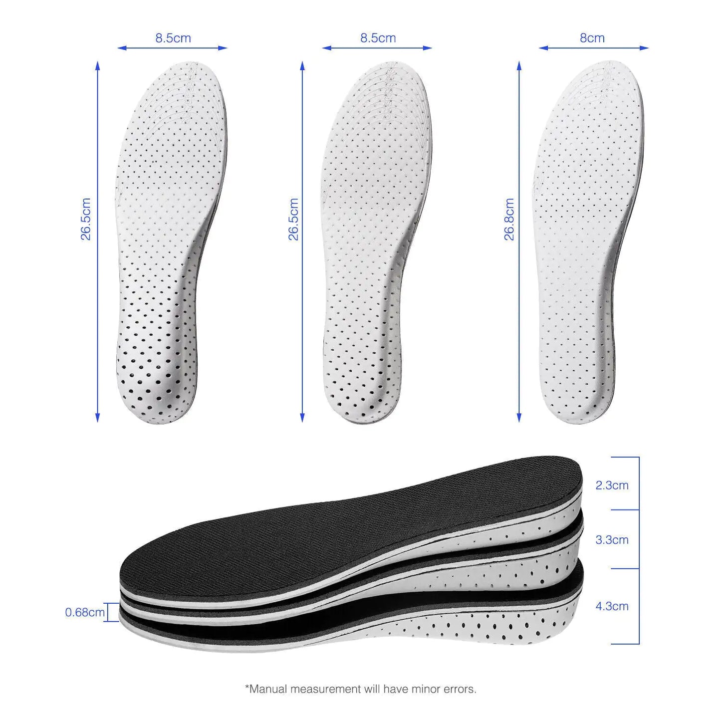 Hommes Femmes Invisible Height Increase Insoles Heel Lift Taller Shoe Inserts Pad US
