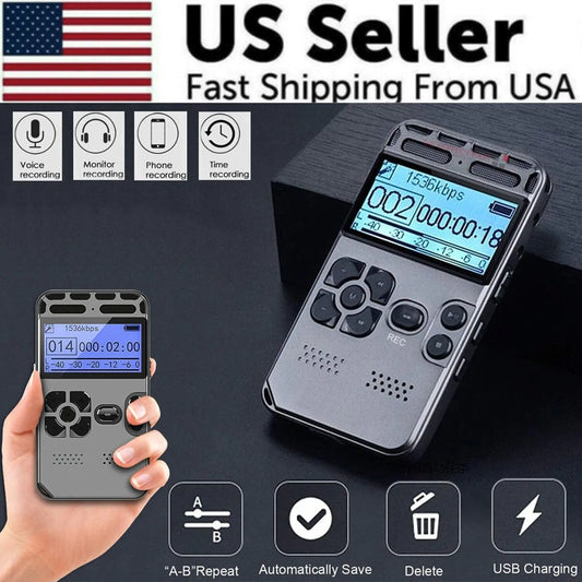 64 Go LCD rechargeable Audio numérique Son Enregistreur vocal Dictaphone Lecteur MP3