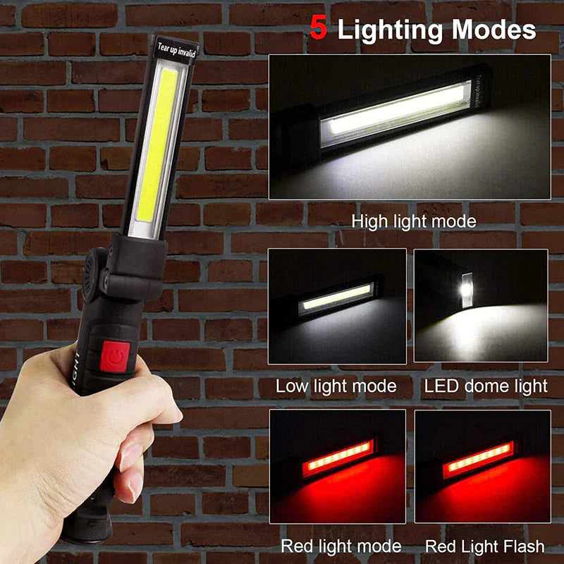 Rechargeable LED COB Lampe de travail Lampe de poche mécanique Base magnétique lumineuse
