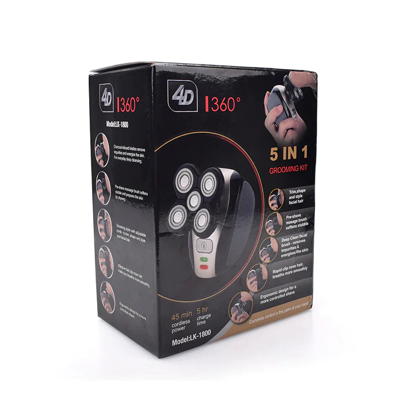 Rasoir électrique rotatif 5-en-1 4D Rechargeable Tête chauve Cheveux Tondeuse à barbe Rasoir