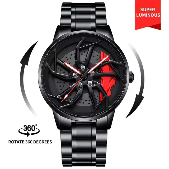 Montre pour homme à roue de voiture tournante à 360°