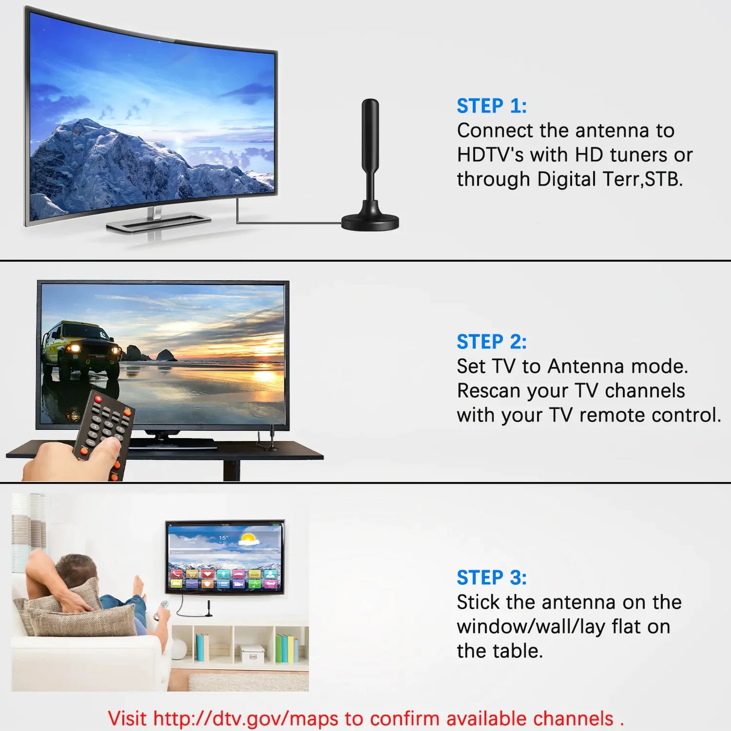 5600Miles Antenne TV améliorée HDTV Amplifiée Numérique 4K 1080P Longue Portée Intérieur