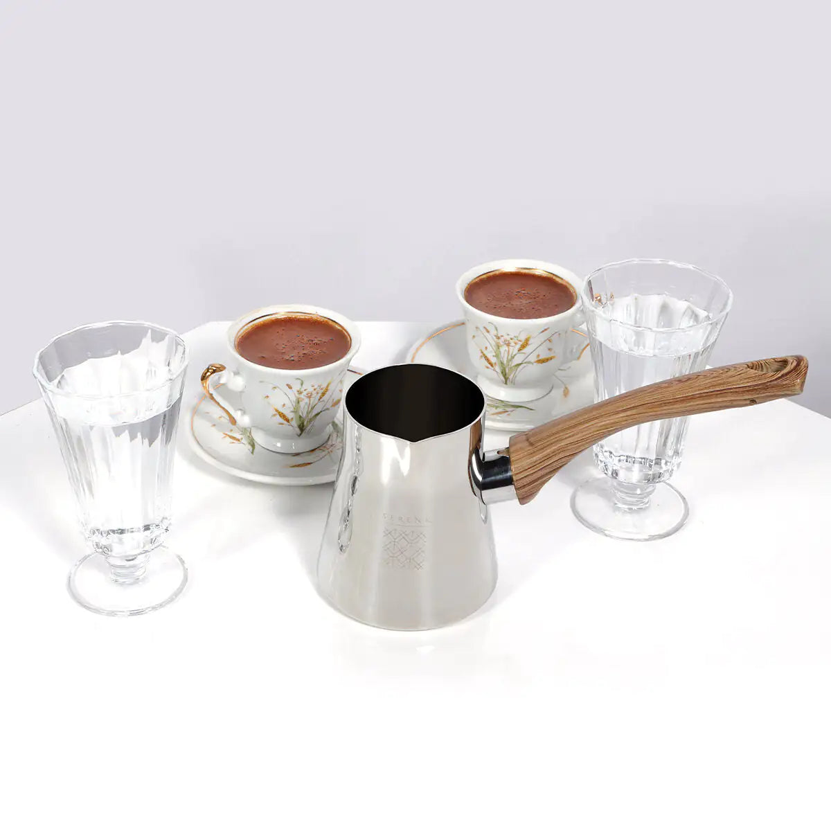 Serenk Définition Ensemble de cafetière en acier inoxydable de 4 pièces avec support