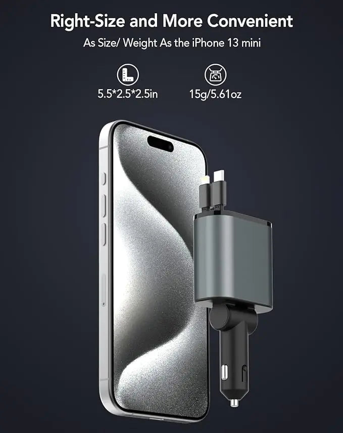 TIKTOK SHOP Chargeur de voiture rétractable, chargeur de téléphone de voiture rapide 4 en 1 66 W, câbles rétractables et chargeur de voiture USB, compatible avec iPhone 15/14/13/12/11, Galaxy, Pixel