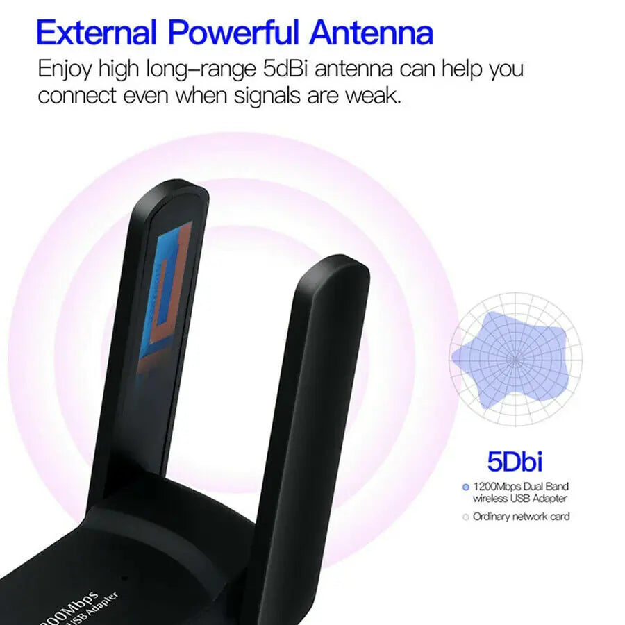 1200 Mbps Longue Portée AC1200 Dual Band 5GHz Wireless USB 3.0 WiFi Adapter Antennas