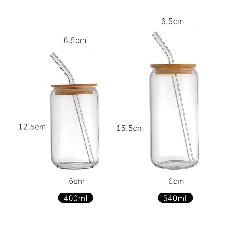 Tasse en verre esthétique avec couvercle et paille