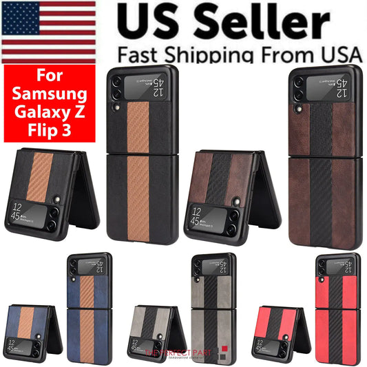 Pour Samsung Galaxy Z Flip 3 5G Housse de téléphone en cuir pliant mince et antichoc