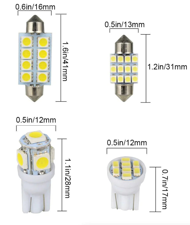 14Pcs T10 36mm LED Intérieur Accessoires de voiture Kit Carte Dôme Plaque d'immatriculation Lumières