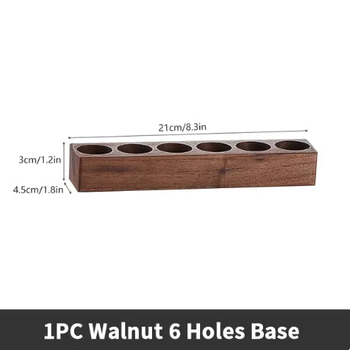 Ensemble de tubes de rangement pour café et thé en bois de noyer - Récipients en verre avec présentoir
