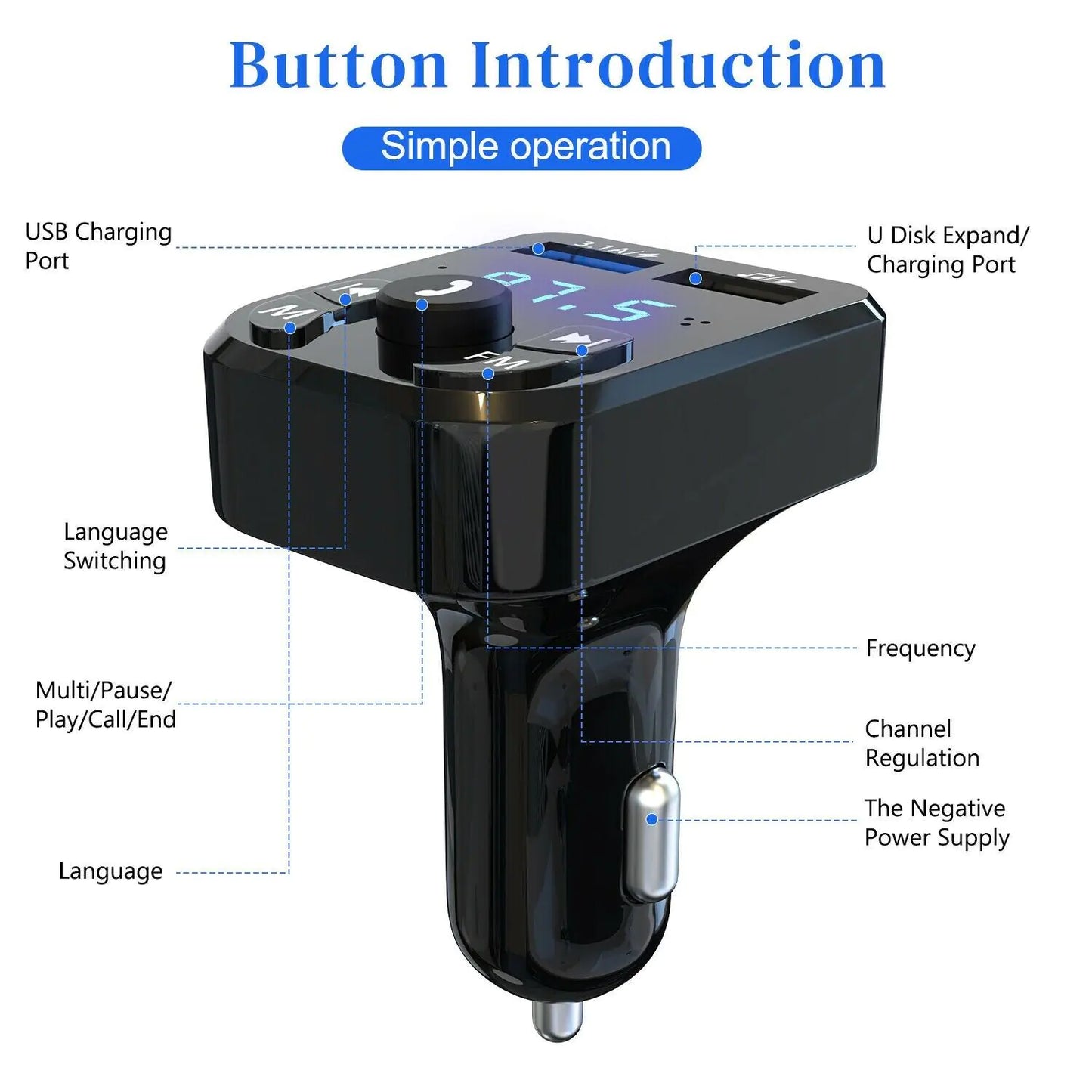 Transmetteur FM Bluetooth pour voiture sans fil Adaptateur de chargeur USB audio MP3 mains libres