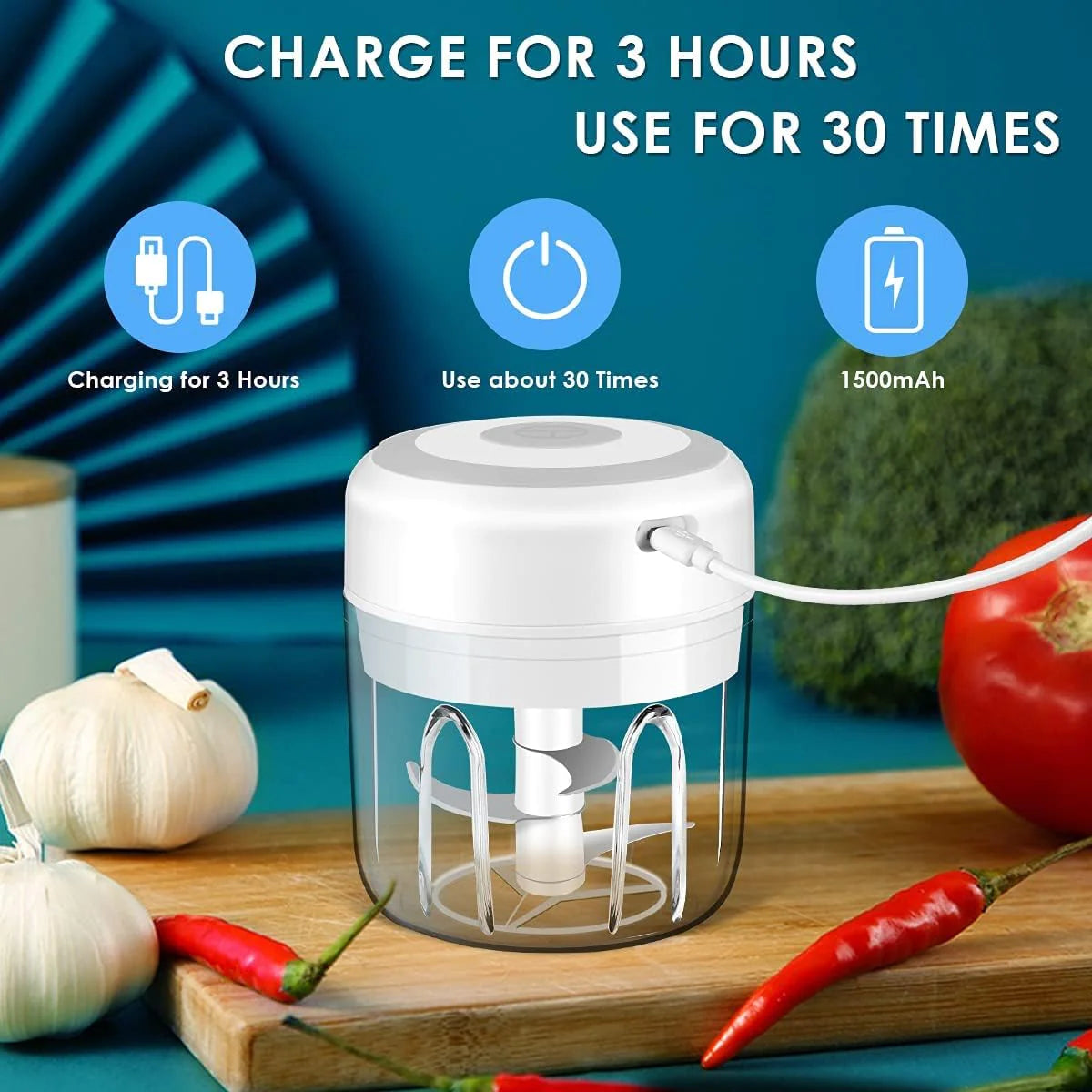 Électrique 300ML Ail Presse Chopper Chili Oignon Fruits Viande Hachoir Mélangeur Mélangeur