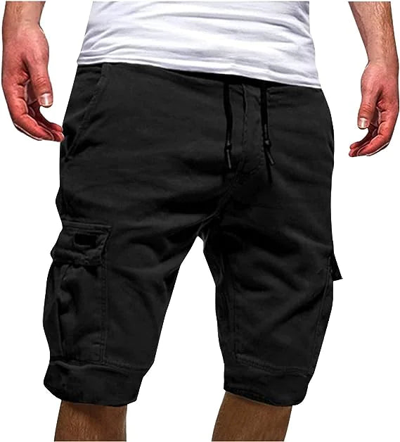 Hommes Casual Chino Cargo Shorts Taille élastique Cordon de serrage 6 poches Pantalon d'été