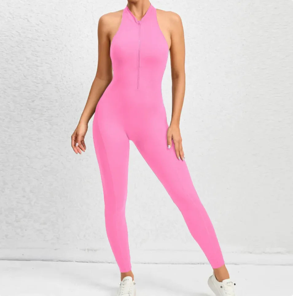 Combinaison de yoga à fermeture éclair sans manches - Contrôle du ventre et lifting des fesses Fitness Sportswear