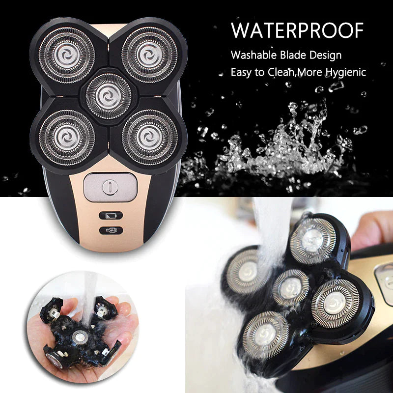 Rasoir électrique rotatif 5-en-1 4D Rechargeable Tête chauve Cheveux Tondeuse à barbe Rasoir
