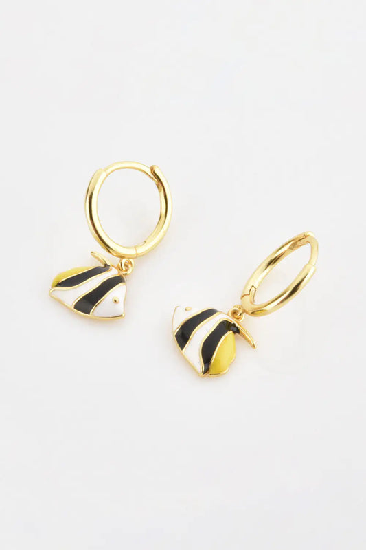 Boucles d'oreilles en argent sterling 925 Fish Drop Huggie