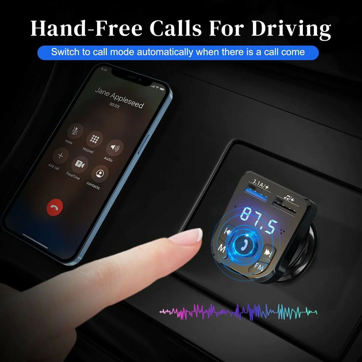 Transmetteur FM Bluetooth pour voiture sans fil Adaptateur de chargeur USB audio MP3 mains libres