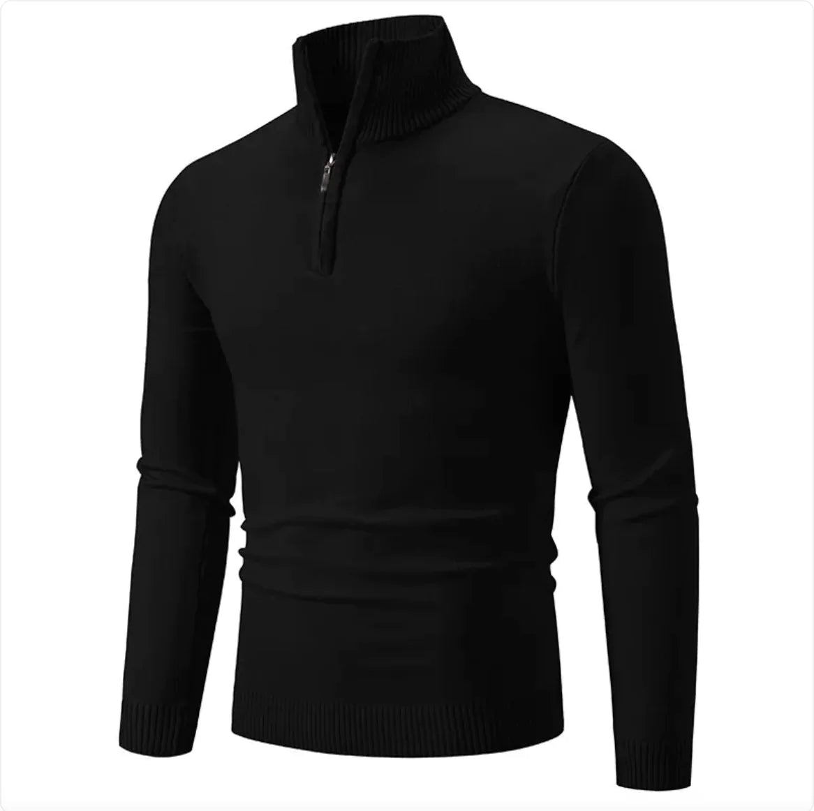 Pull d'hiver pour homme - Col roulé demi-zippé, tricot de coton
