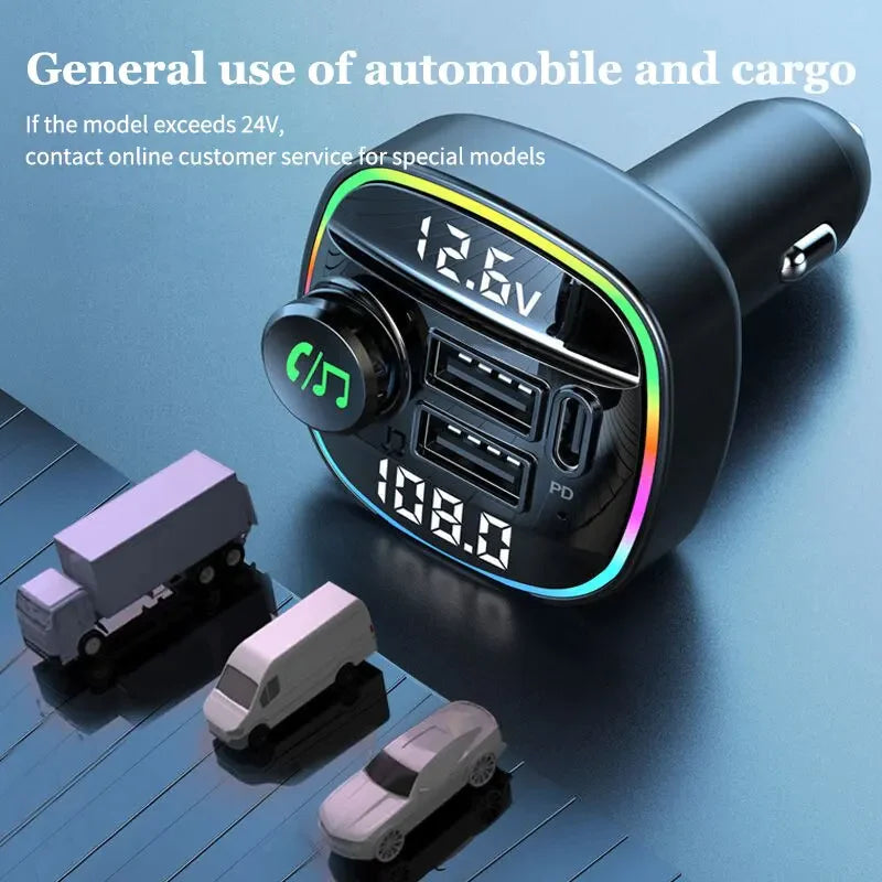 Bluetooth 5.0 Adaptateur d'émetteur FM sans fil de voiture Chargeur USB PD AUX Mains libres