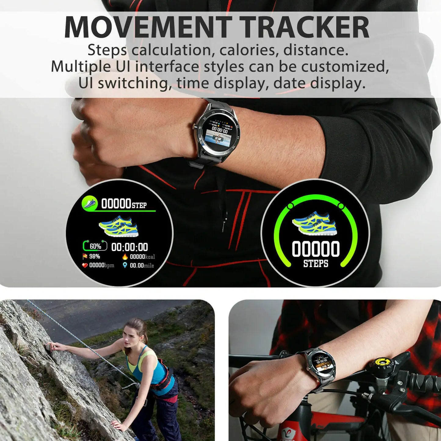 Waterproof Bluetooth Smart Watch Phone Mate Heart Rate Tracker Pour iOS Android