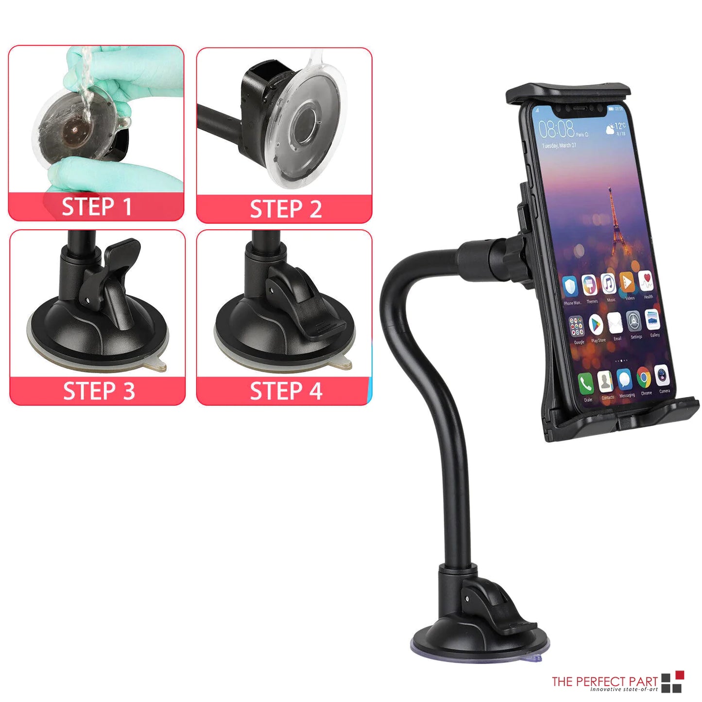Support de pare-brise de voiture universel à 360° Support de bureau pour téléphone portable Tablette iPad GPS