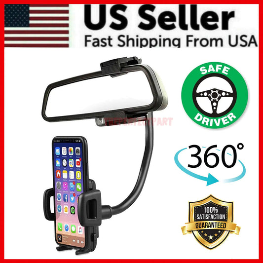 Universal 360° Car Rearview Mirror Mount Stand Cradle Pour Téléphone Portable GPS