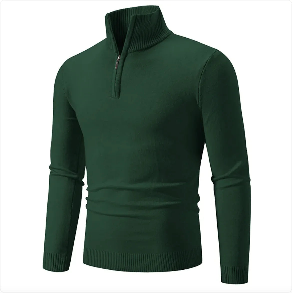 Pull d'hiver pour homme - Col roulé demi-zippé, tricot de coton