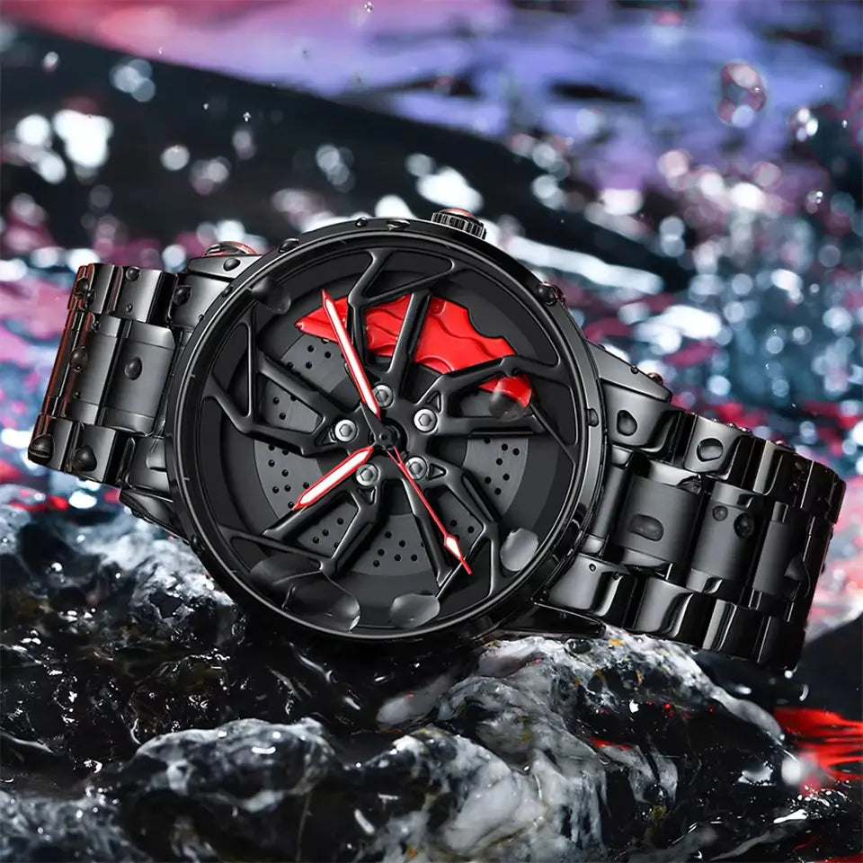 Montre pour homme à roue de voiture tournante à 360°