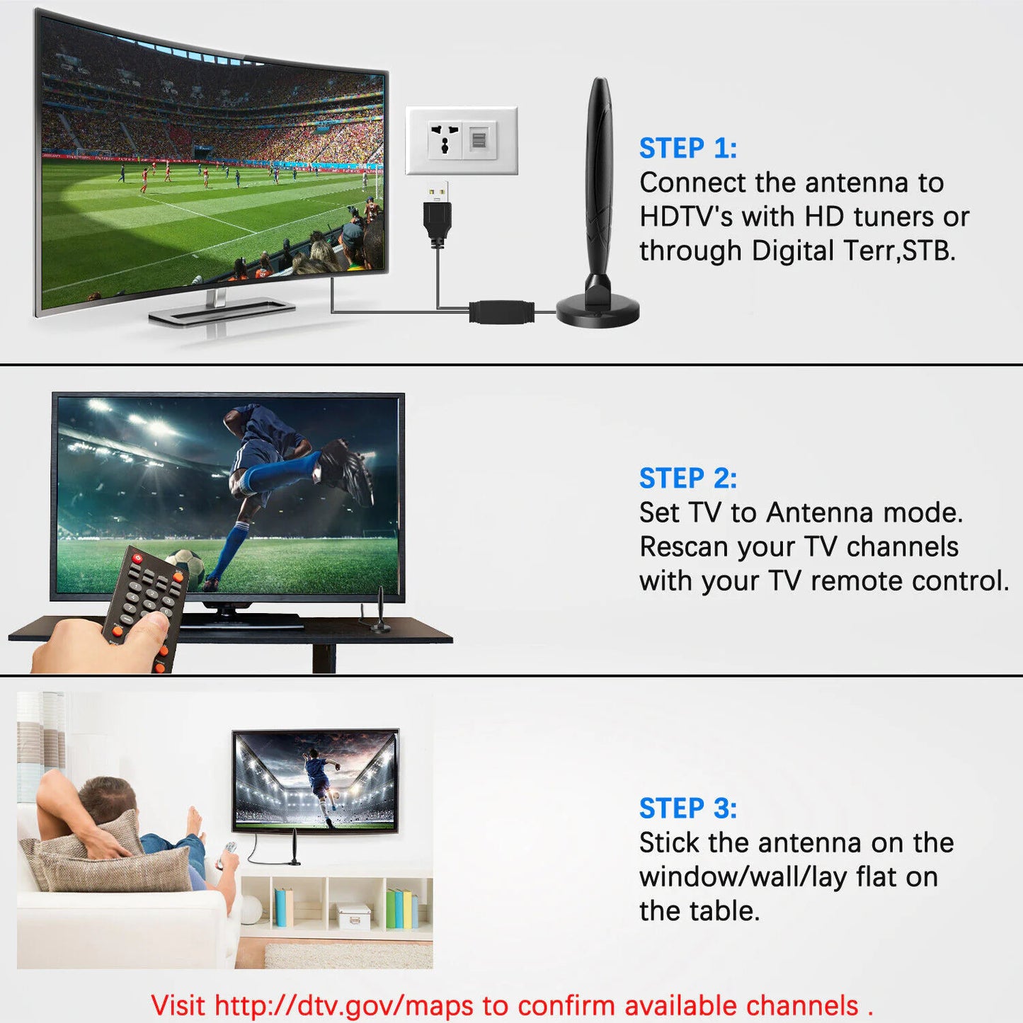 5600Miles Antenne TV améliorée HDTV Amplifiée Numérique 4K 1080P Longue Portée Intérieur