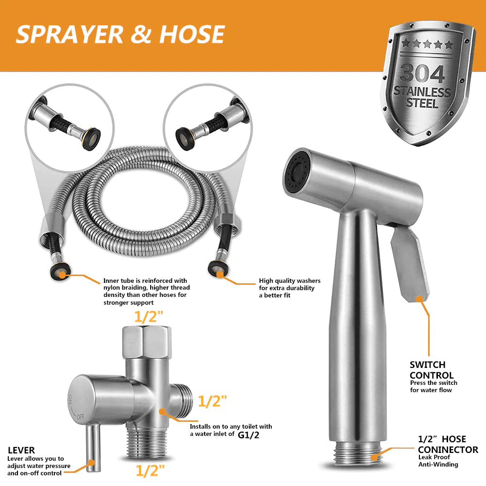 Toilettes Shattaf Adaptateur Tuyau Bidet Spray Pomme de douche à main en acier inoxydable US