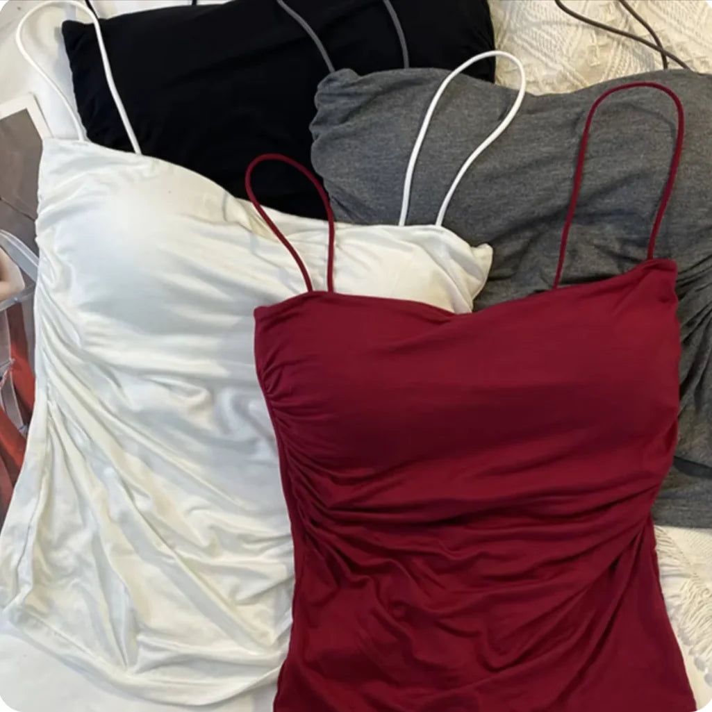Chic et élégant : Débardeur camisole ajusté sans manches de style coréen pour femme en blanc classique