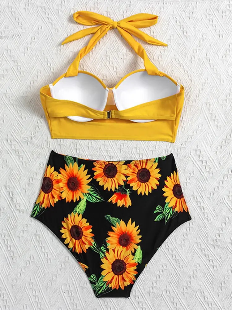 Ensemble de bikini taille haute à fleurs