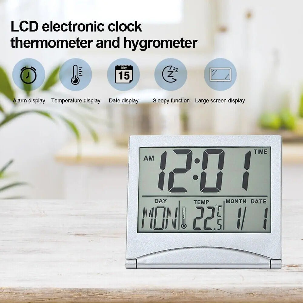 Réveil de voyage numérique Horloge LCD à température pliable Minuterie de bureau compacte Nouveau