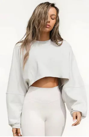 Sweat-shirt court surdimensionné : Streetwear élégant à col rond pour femmes