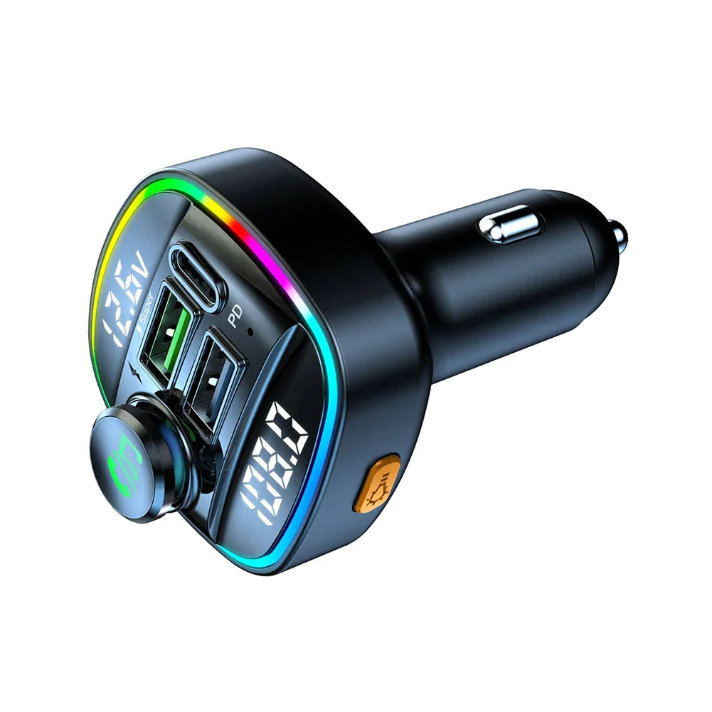 Bluetooth 5.0 Adaptateur d'émetteur FM sans fil de voiture Chargeur USB PD AUX Mains libres
