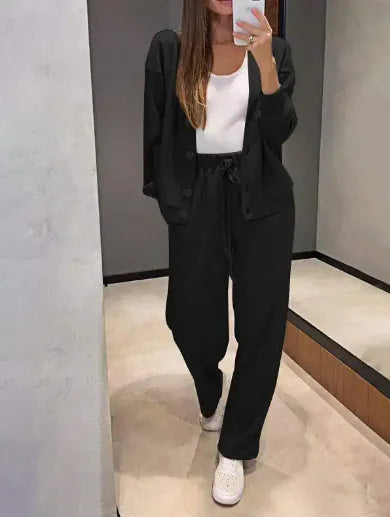 Élégance de l'automne : Ensemble veste et pantalons de sport en coton tricoté pour femmes