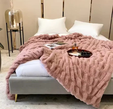 Couverture d'hiver de luxe en fausse fourrure de lapin