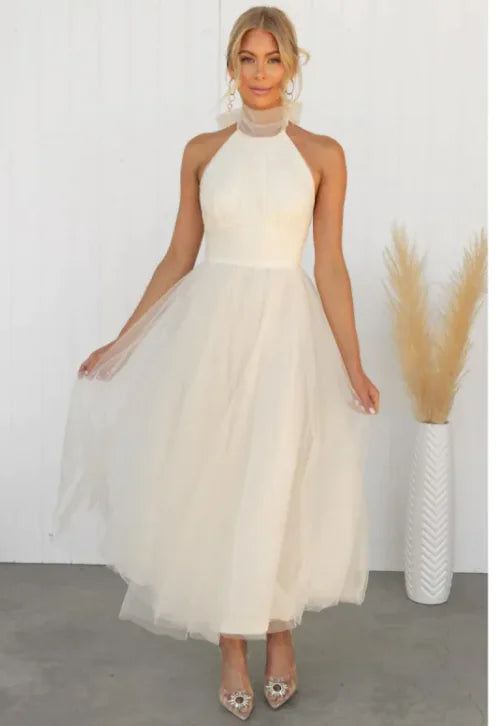 Robe décontractée à col roulé pour femmes en maille à col licou