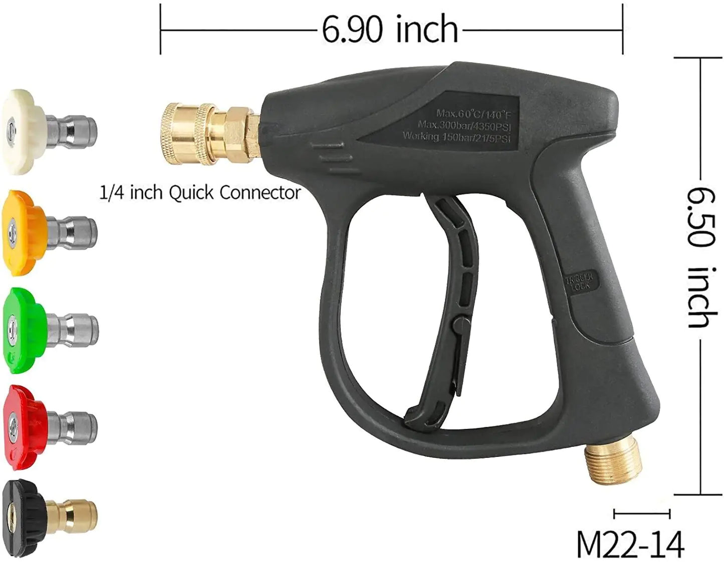1/4" Pistolet à lave-glace haute pression 4000 PSI Car Wash Foam Spray Baguette courte avec buse